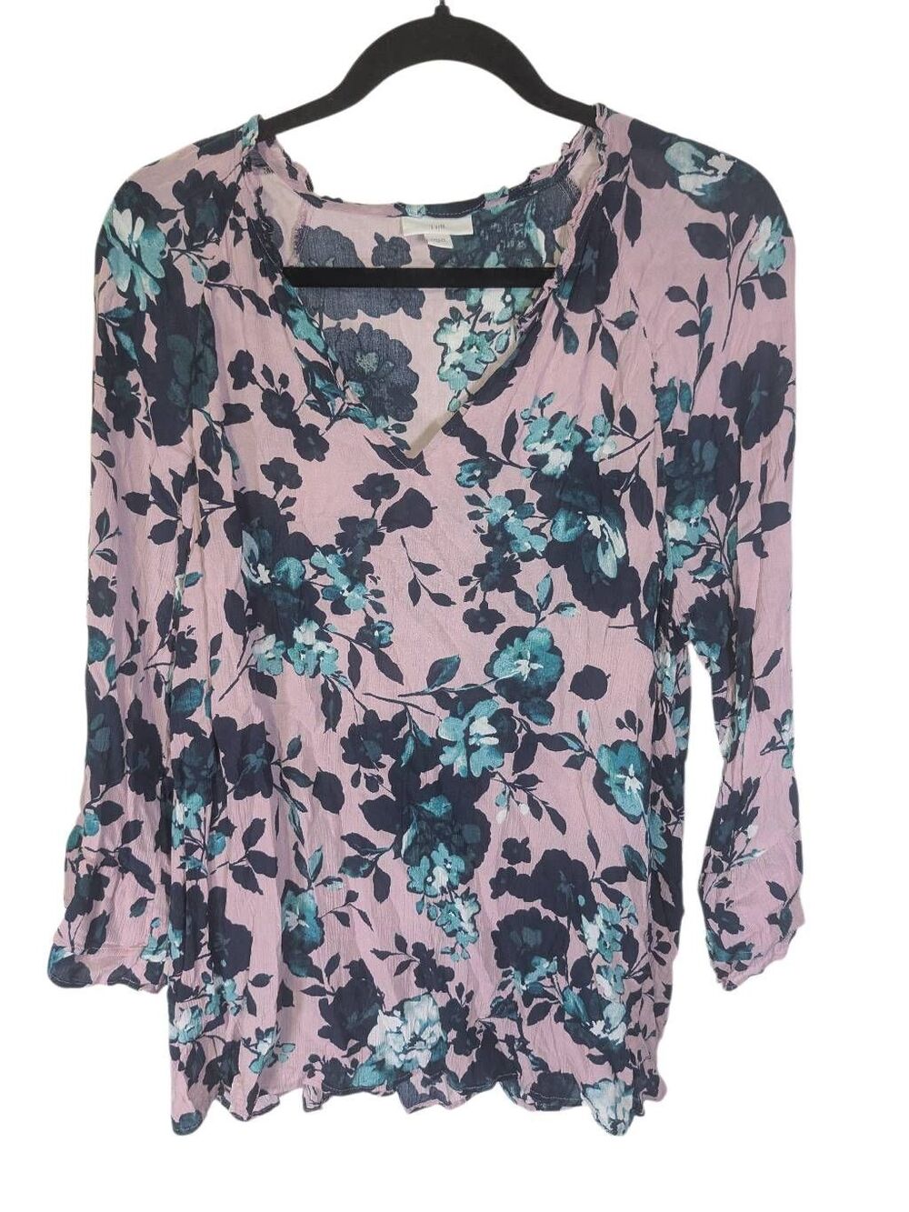 J Jill Womens Medium Mauve Blooms Floral Long Sleeve Blouse Shirt Top Women's XL